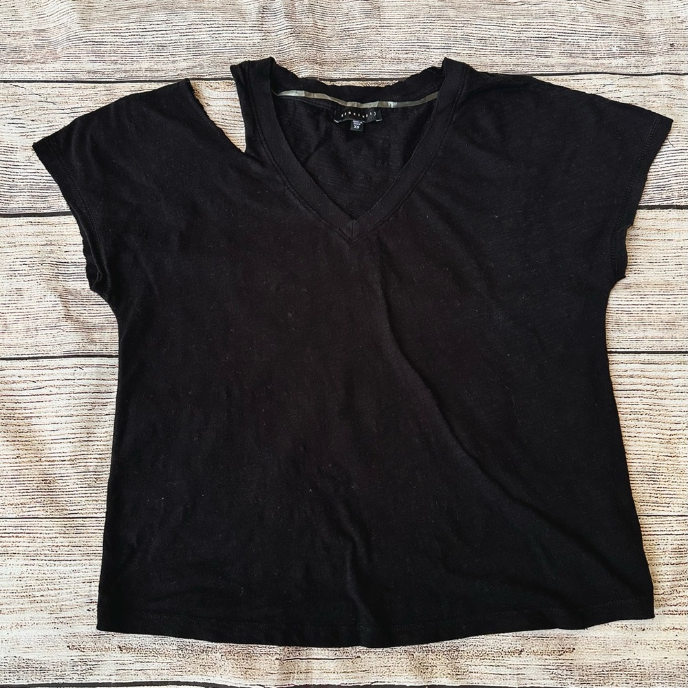 Sanctuary Black Cold Shoulder Raw Edge T-Shirt Ladies Sz. XS